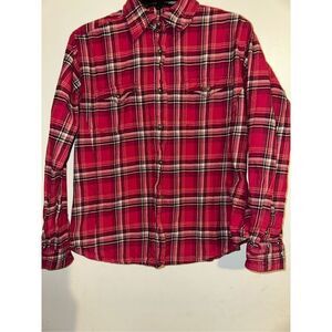Carhartt Womens Size Large 12/14 Red Plaid Flannel 2 Pockets Long Sleeve Shirt